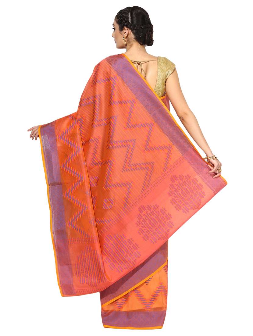 women's self design peach colored saree with blouse - 15118856 -  Standard Image - 1