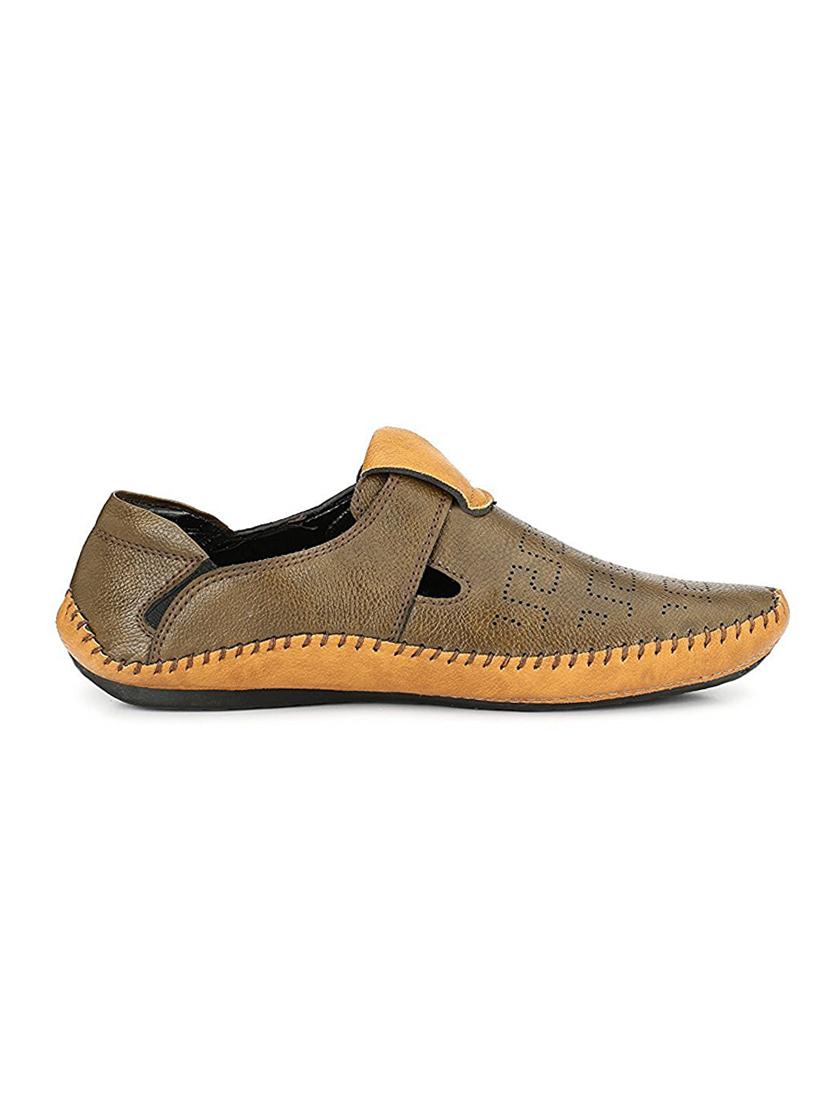 brown leatherette slip on sandal - 15121115 - Standard Image - 1
