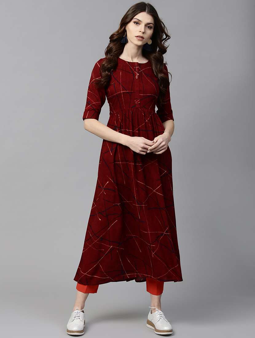 maroon rayon flared kurta