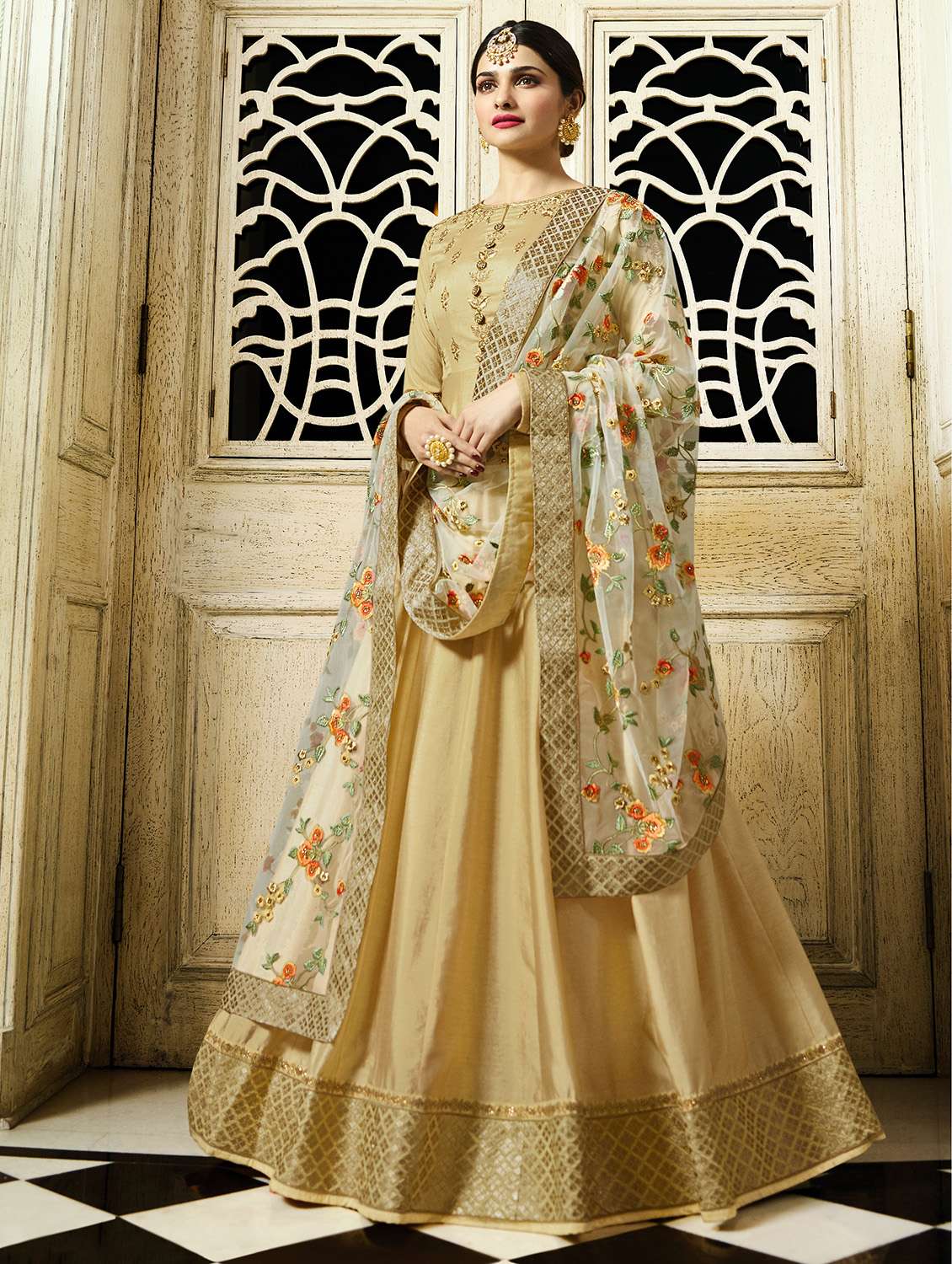embroidered semi-stitched anarkali suit