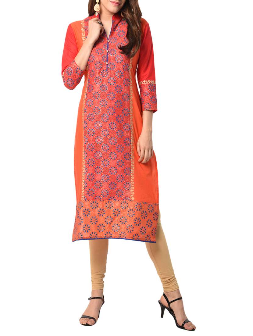 orange cotton straight kurta
