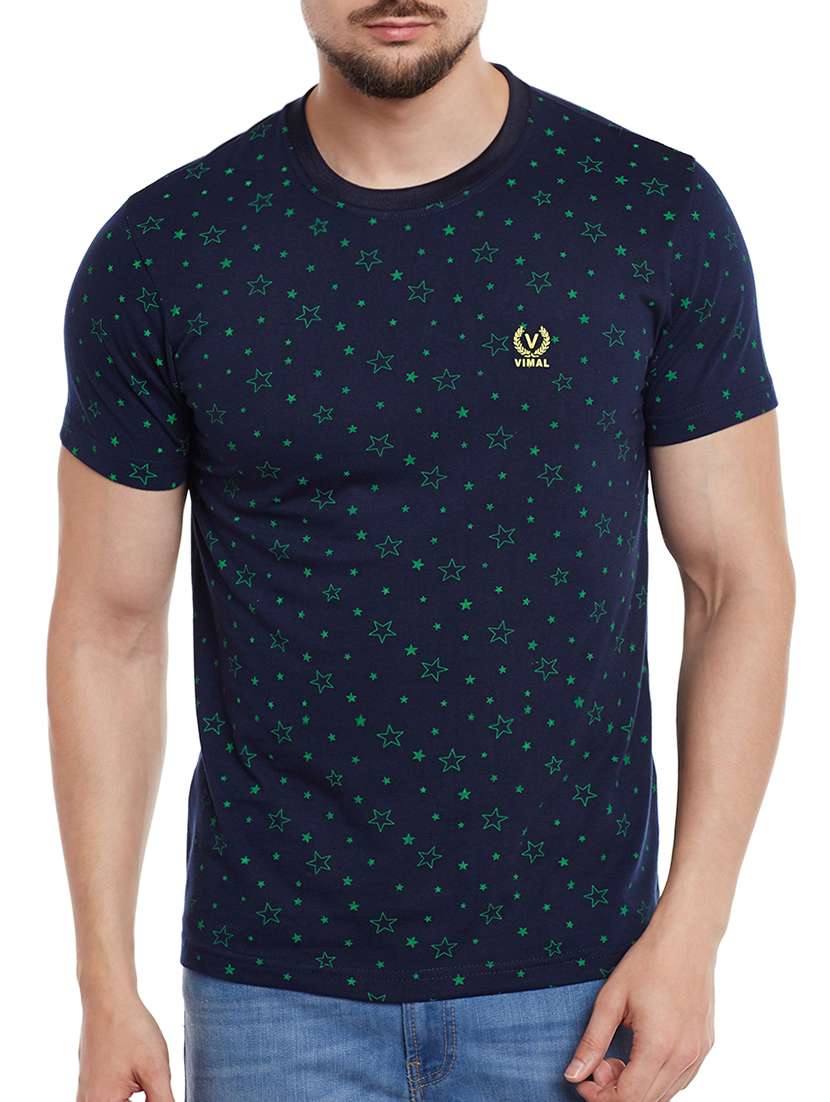 navy blue all over printed t-shirt