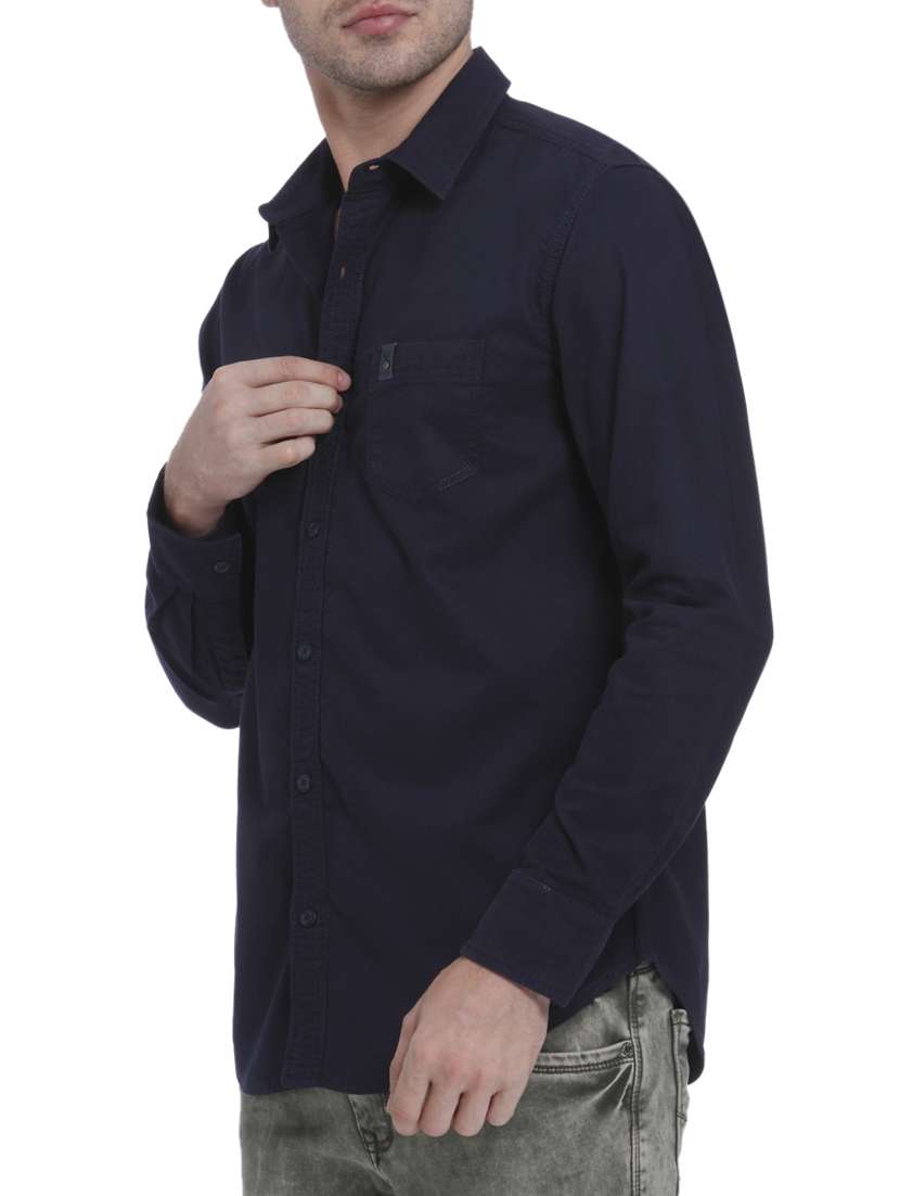 navy blue cotton casual shirt - 15124549 -  Standard Image - 1