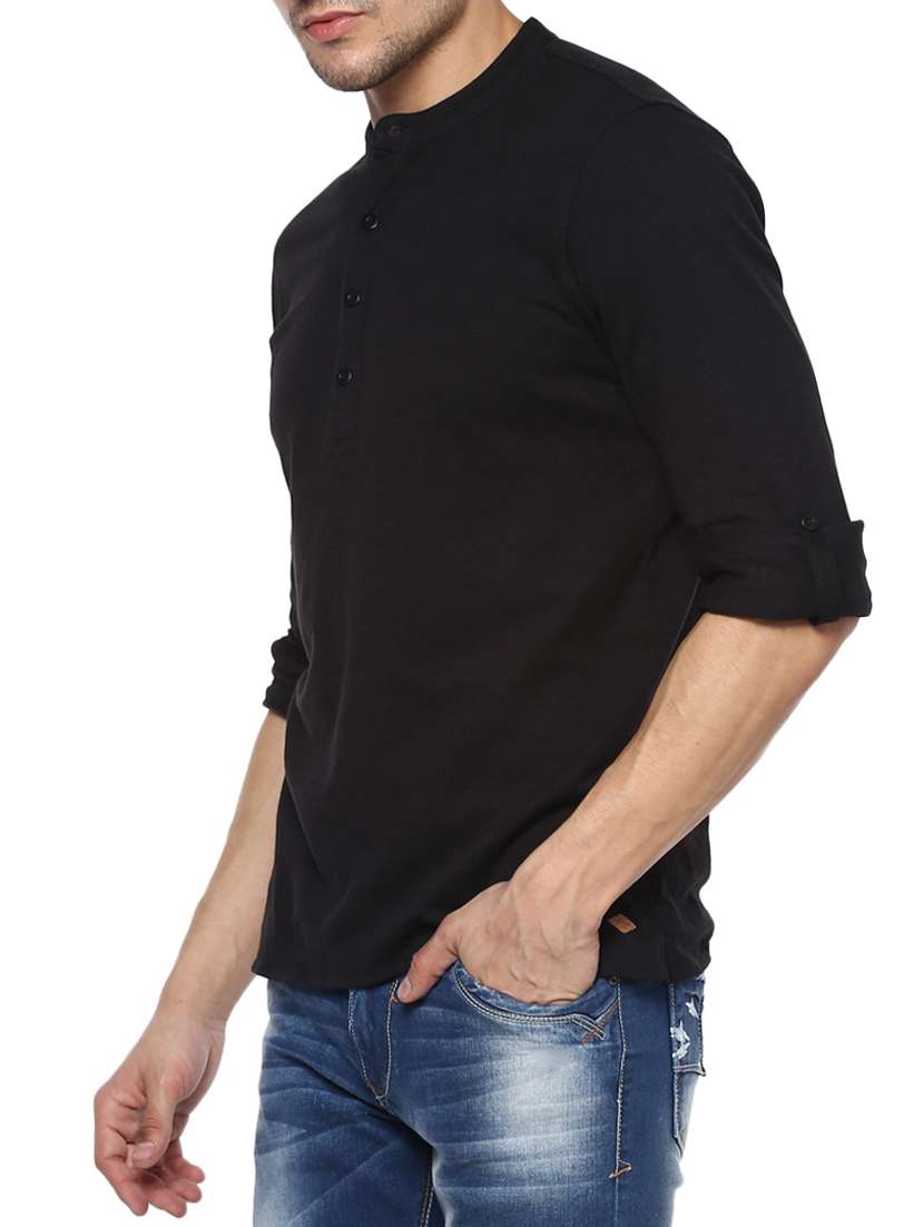 black cotton short kurta - 15124696 -  Standard Image - 1