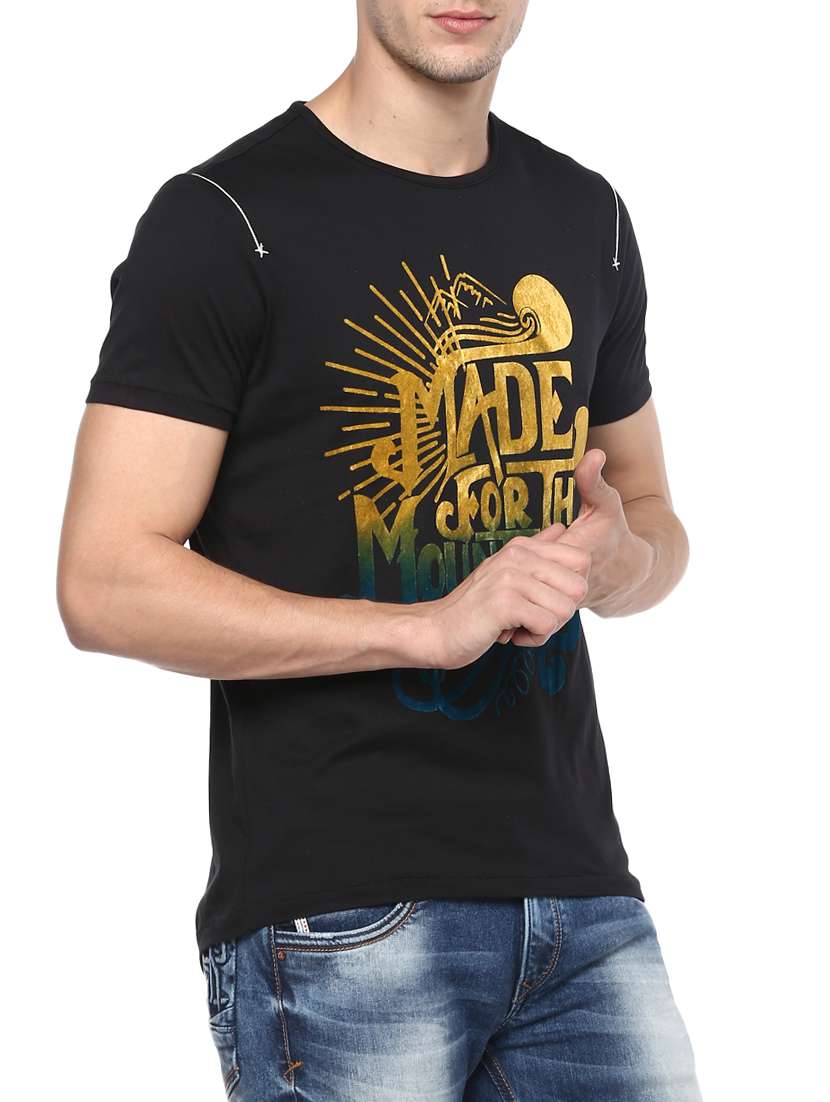 black cotton front print t-shirt - 15124729 -  Standard Image - 1
