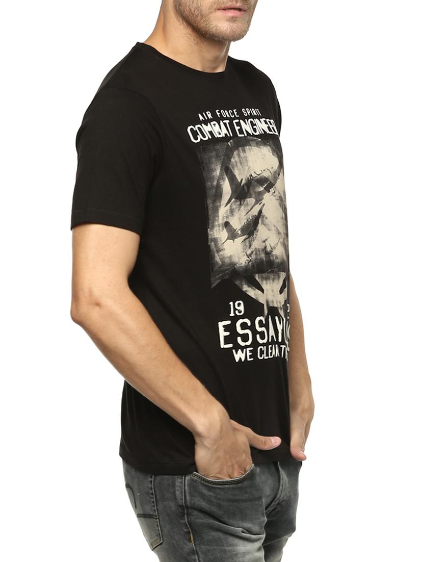 black cotton front print t-shirt - 15124743 - Standard Image - 1