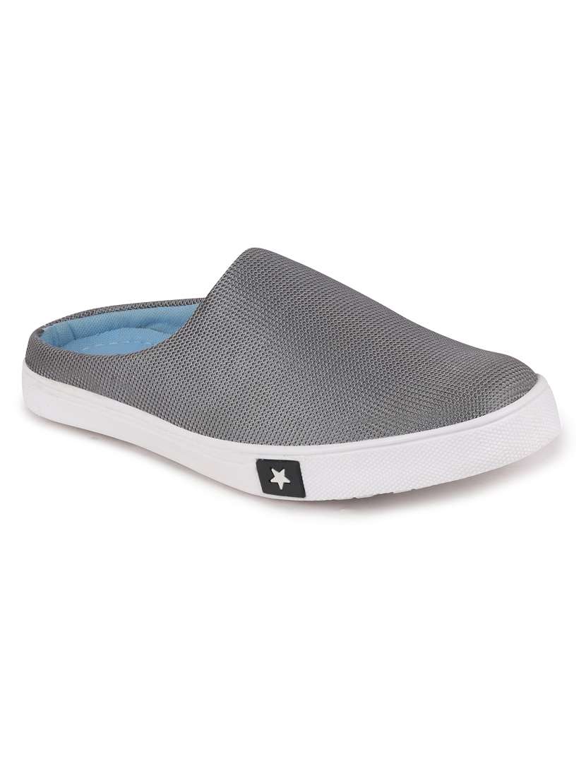 grey mesh slip on mules