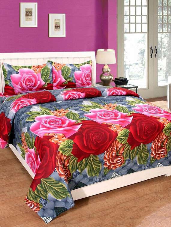 polycotton double bedsheet with 2 pillow covers