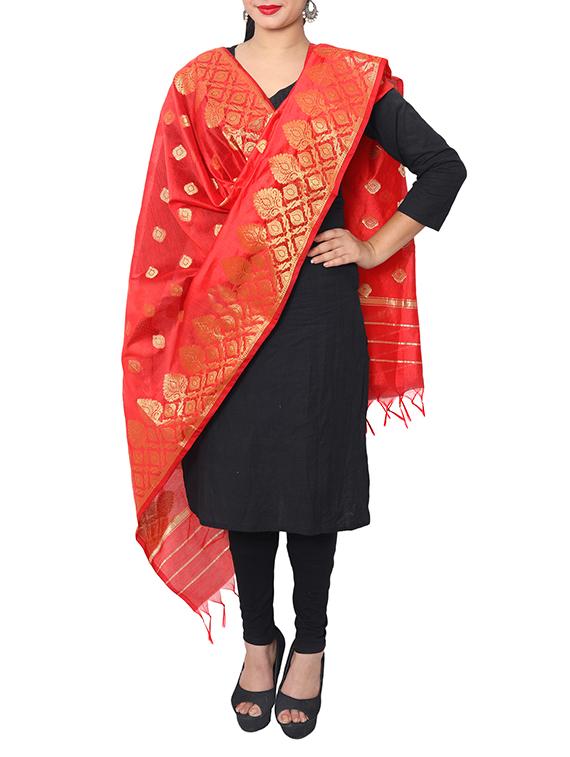 red chanderi dupatta - 15128338 - Standard Image - 1