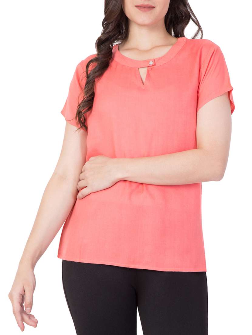 pink solid rayon top