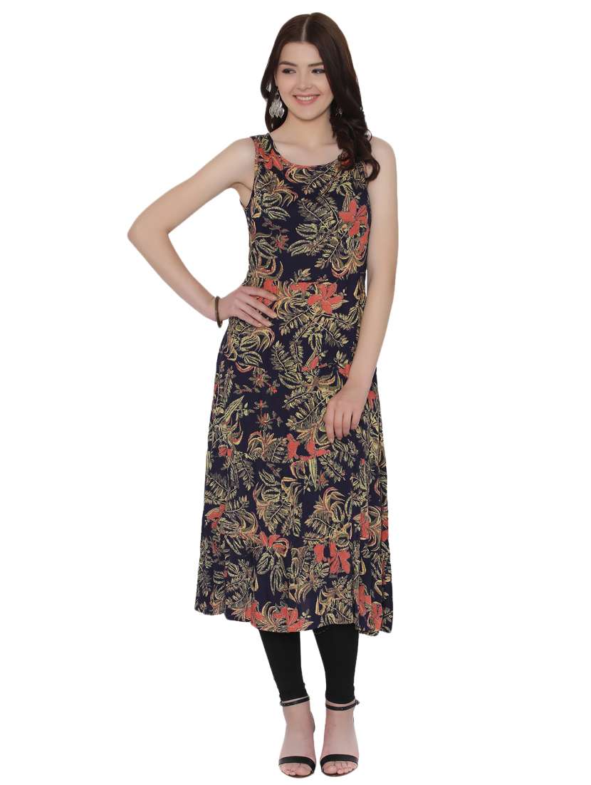 navy blue rayon flared kurta