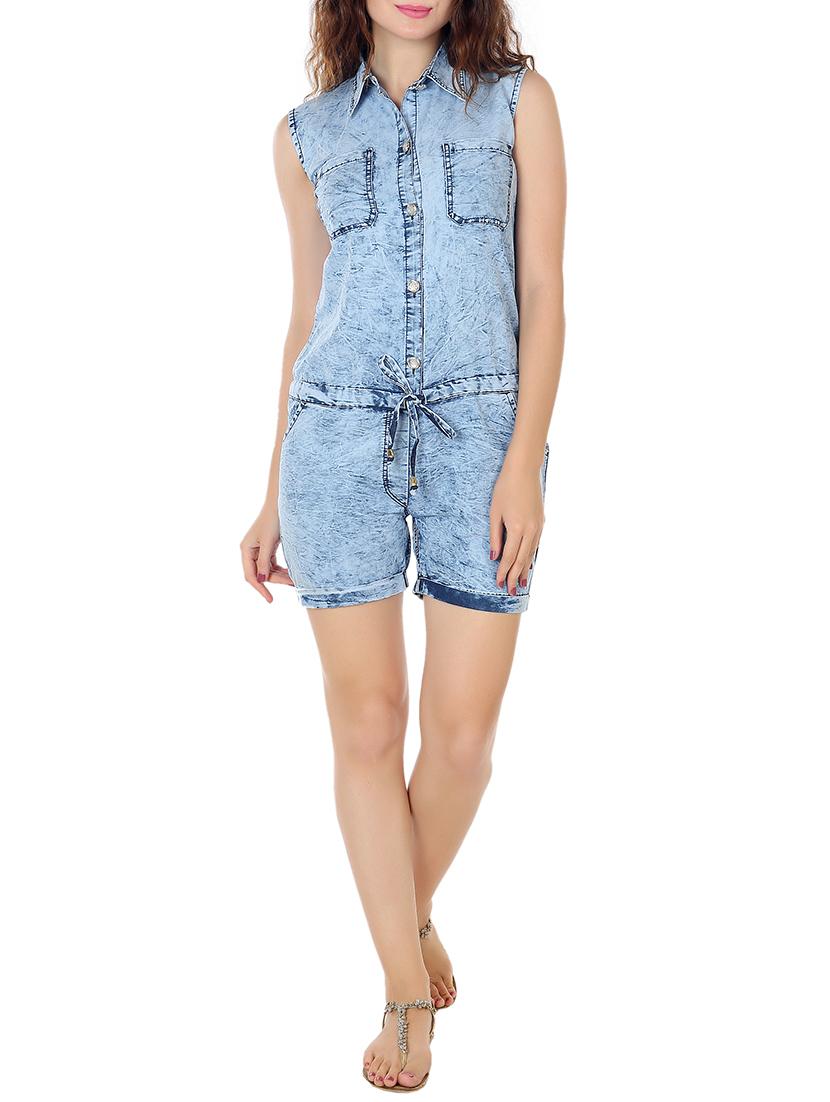 blue denim solid romper
