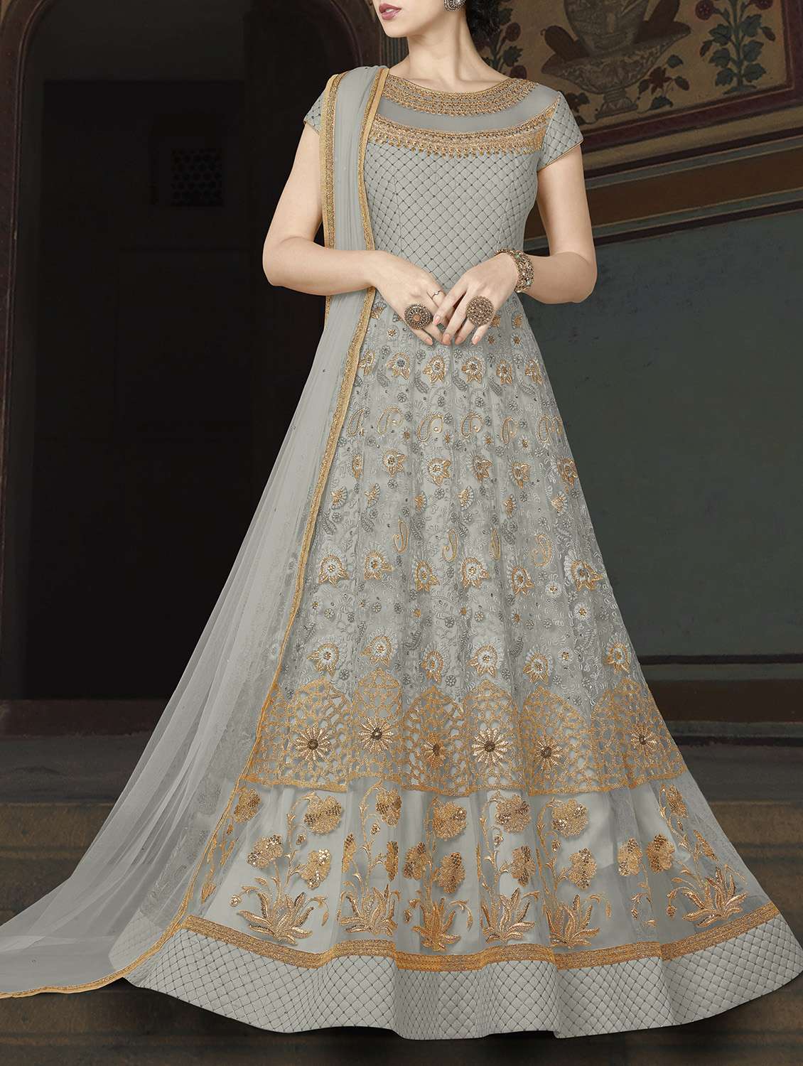 embroidered semi-stitched anarkali suits