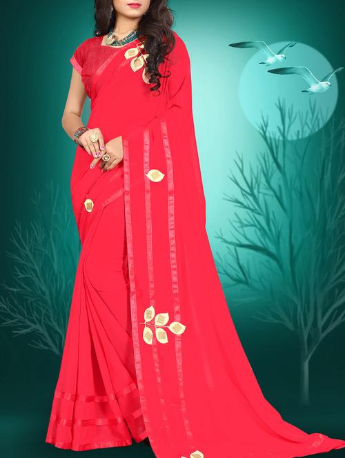 women solid with work embroidered saree with blouse - 15132205 - Standard Image - 0