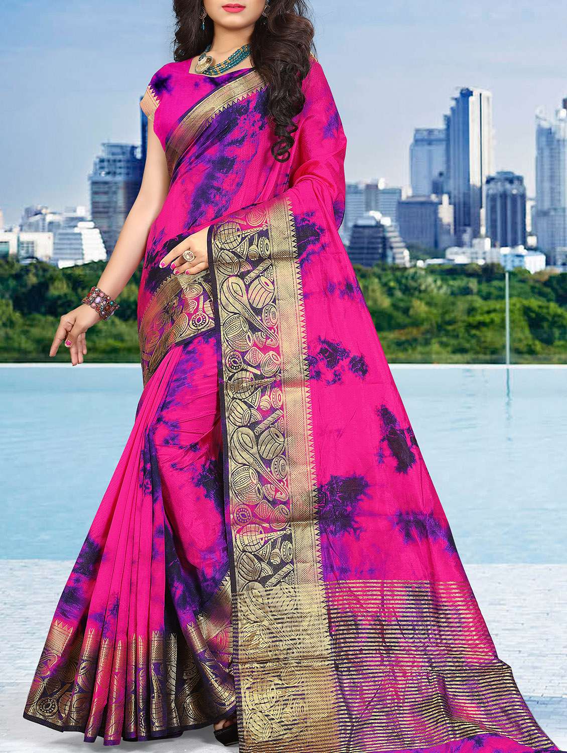 Pink tie & dye saree with blouse