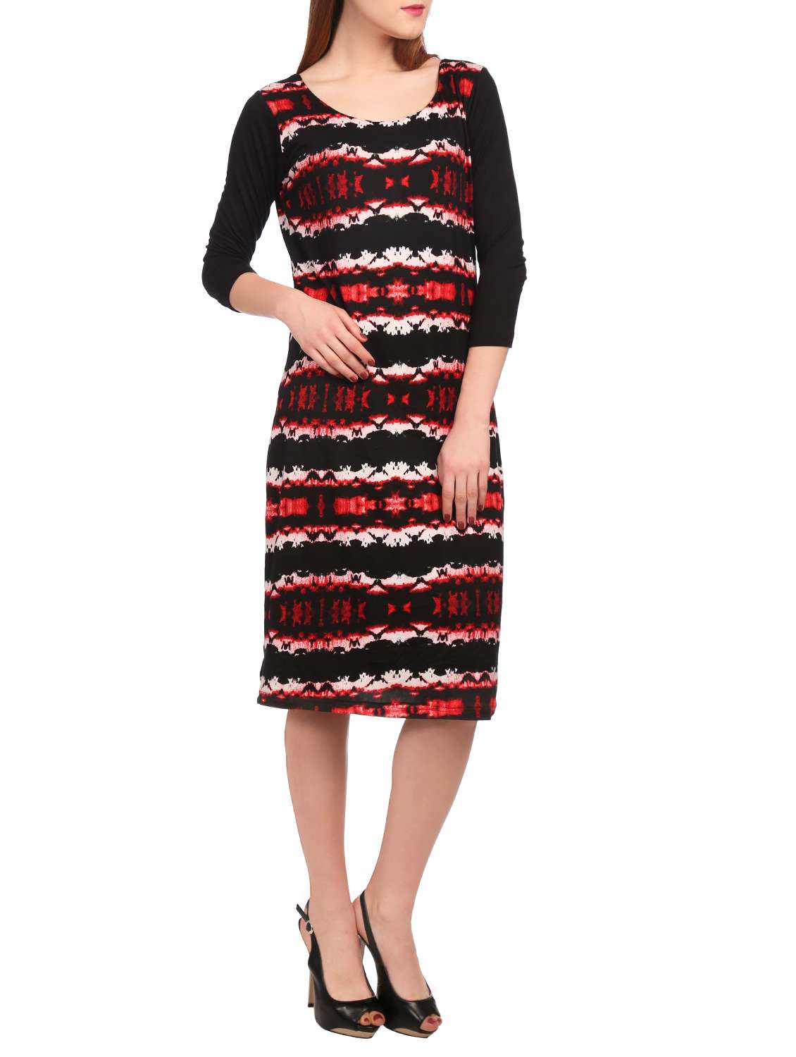 black printed a-line dress