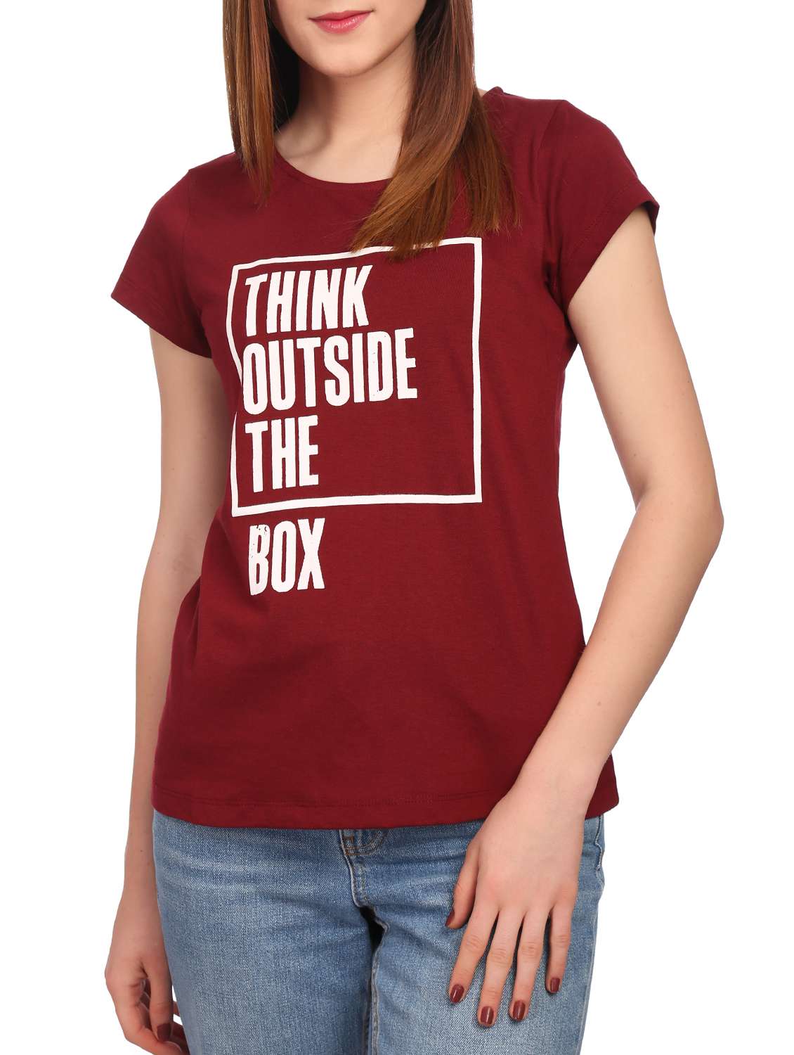 maroon slogan printed cotton tee