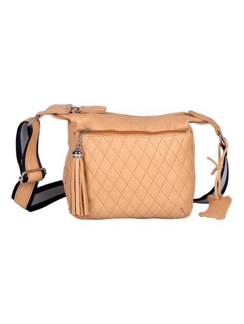 beige leather messenger sling bag - 15135257 - Standard Image - 0