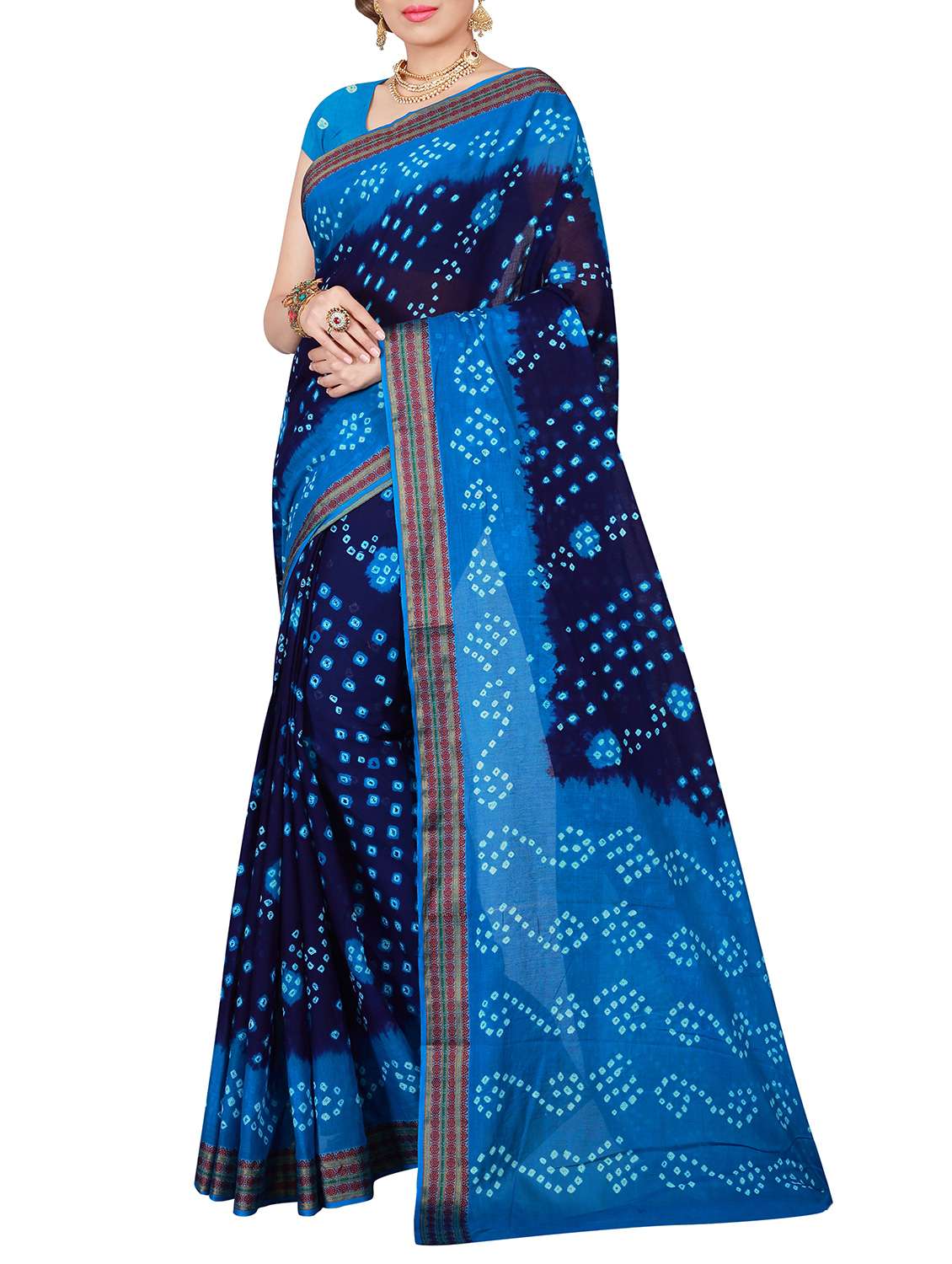 contrast bordered bandhani saree with blouse