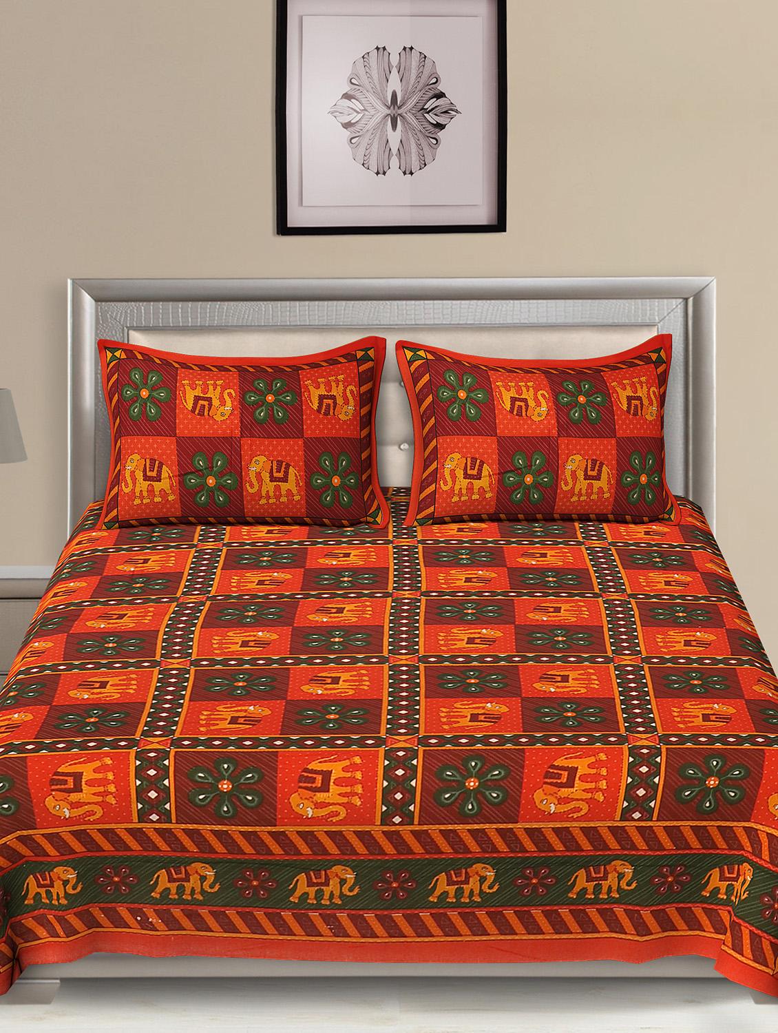 jaipuri traditional double bedsheet with 2 pillow covers - 15138192 -  Standard Image - 1