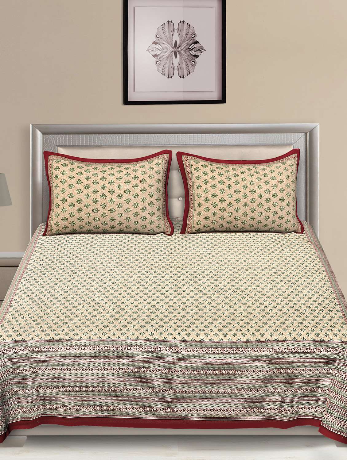 jaipuri traditional double bedsheet with 2 pillow covers - 15138198 -  Standard Image - 1