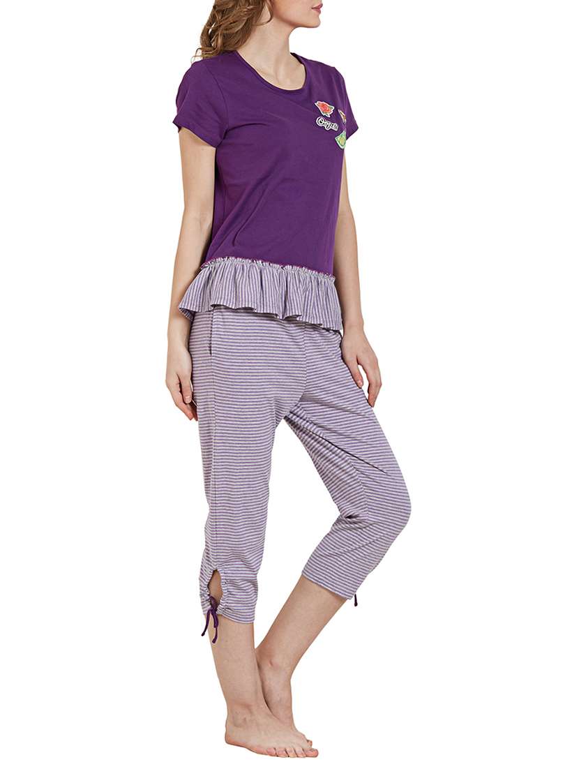 purple striped cotton nightwear set - 15138230 -  Standard Image - 1