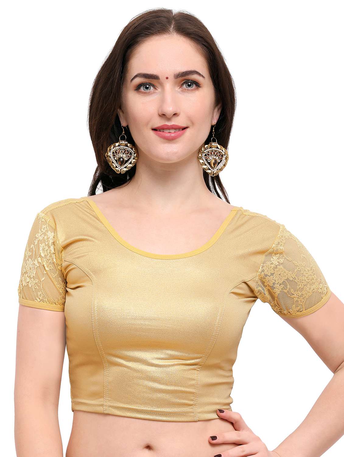 gold cotton solid blouse