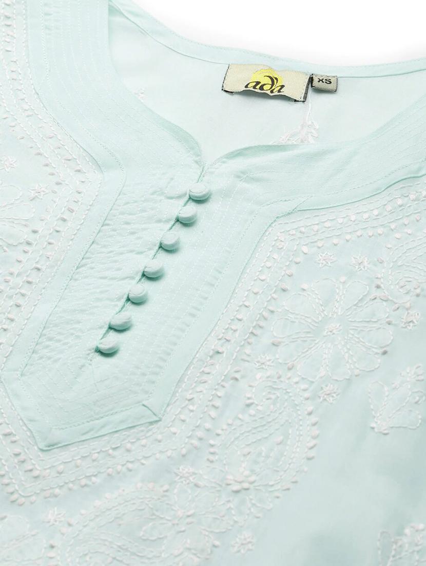 sea green cotton chikankari kurta - 15139266 - Standard Image - 4