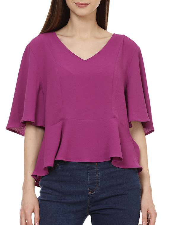purple solid peplum top