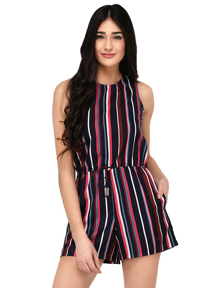 drawstring waist striped romper 