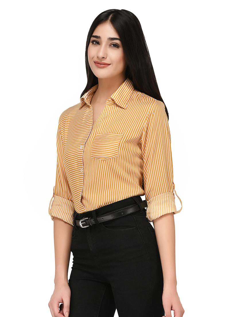 yellow striped rayon shirt - 15142432 - Standard Image - 1