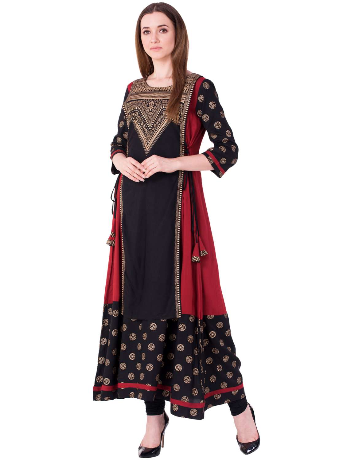 black rayon layered kurta