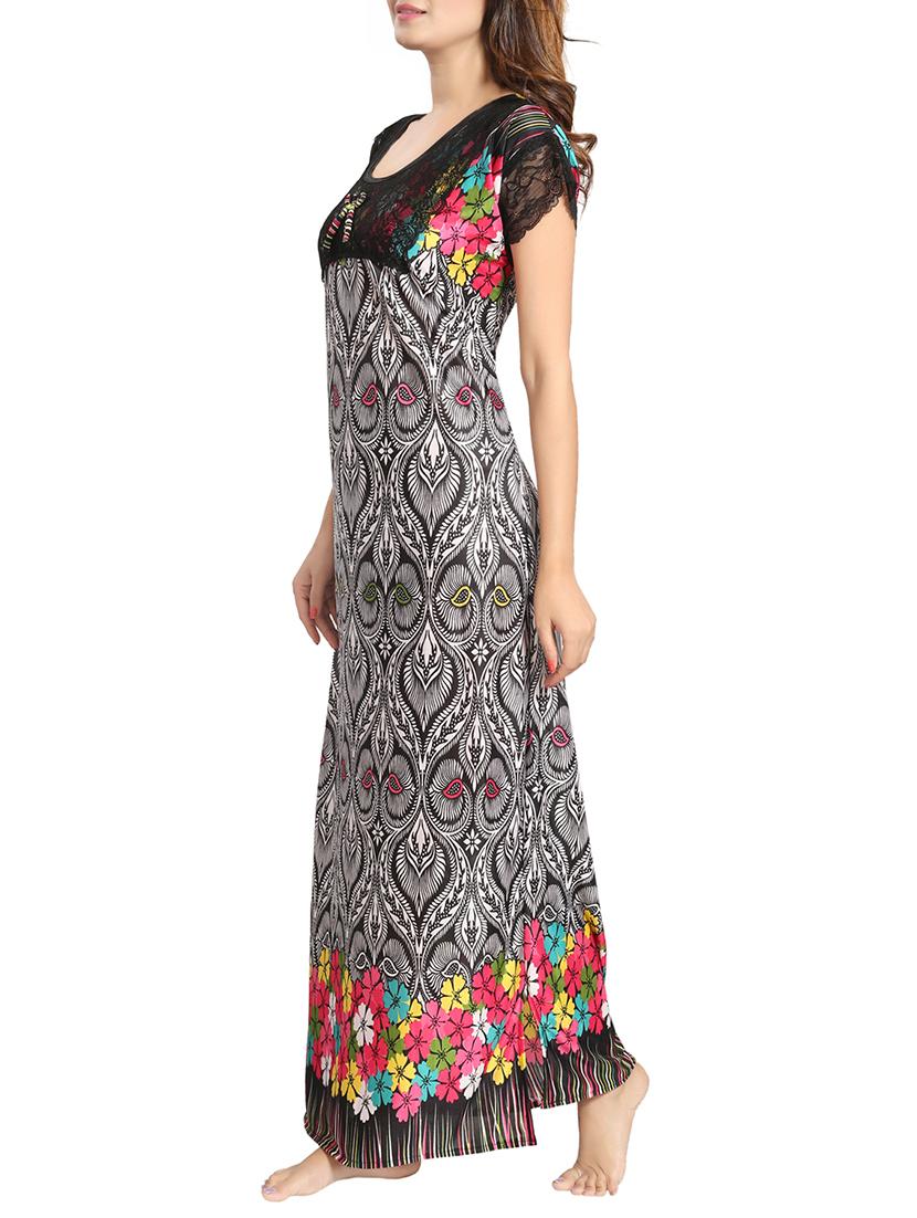 black printed satin gown - 15143344 -  Standard Image - 1