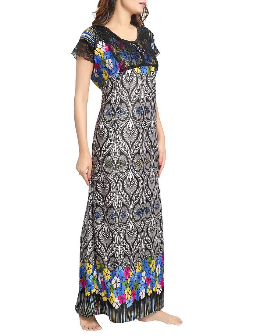black printed satin gown - 15143347 - Standard Image - 1