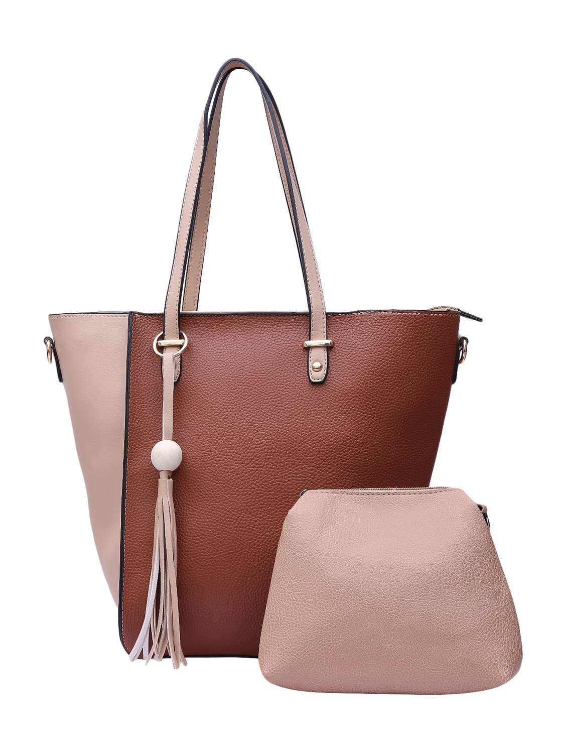 brown leatherette (pu) combo tote