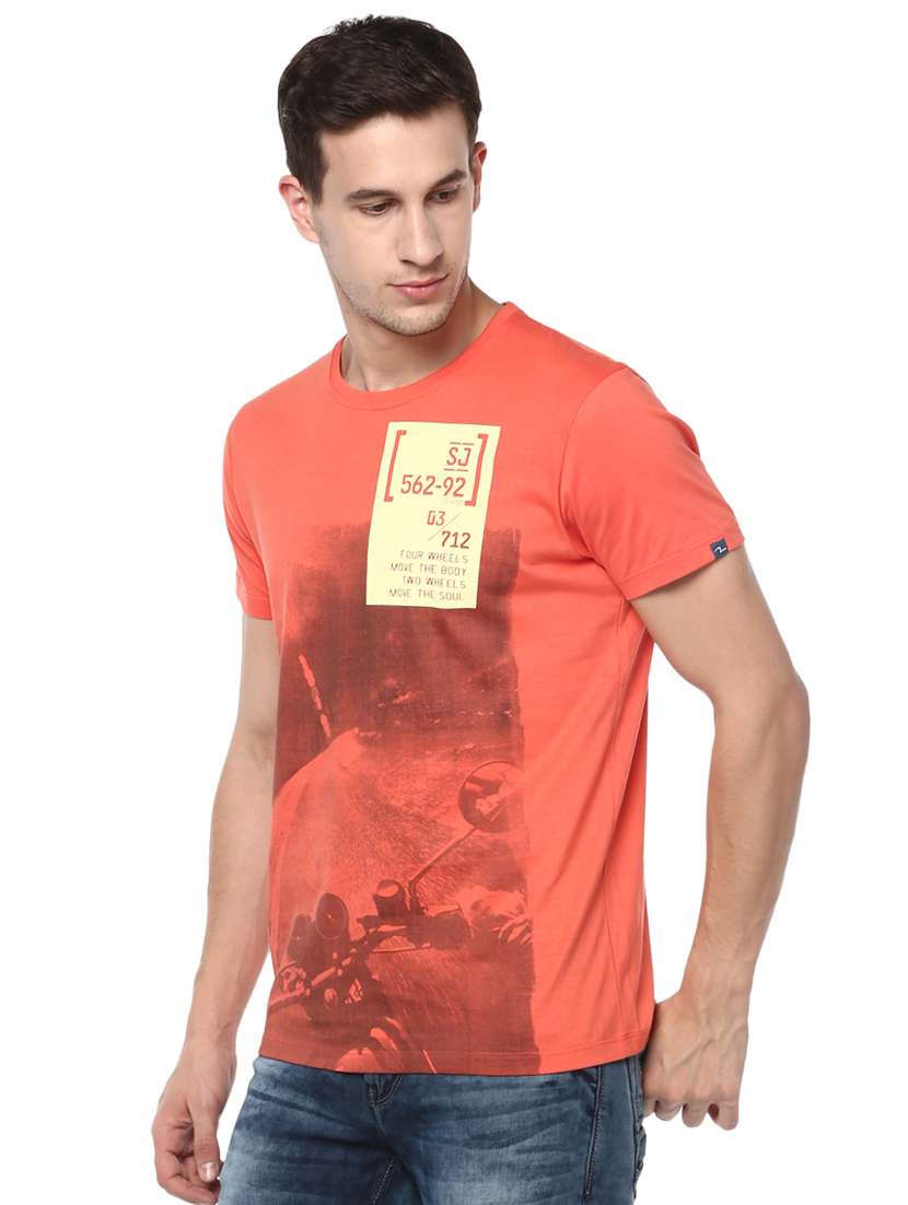 orange cotton front print t-shirt - 15147852 -  Standard Image - 1