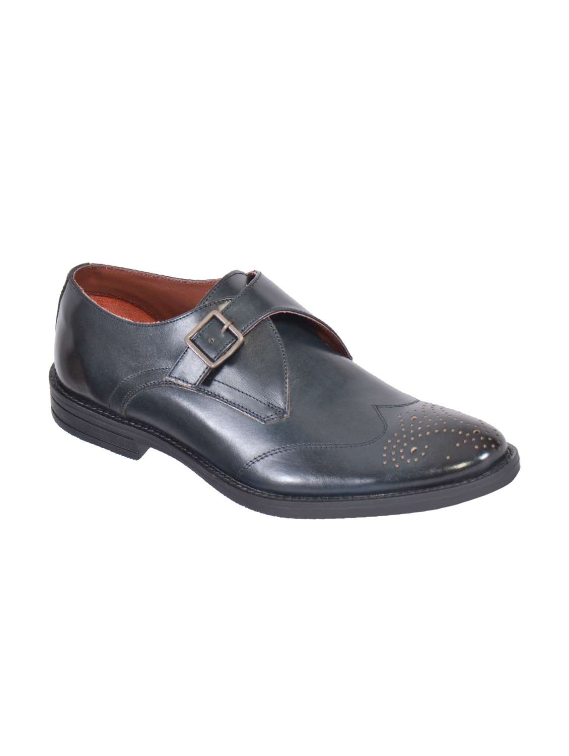 navy leather slip on monk strap