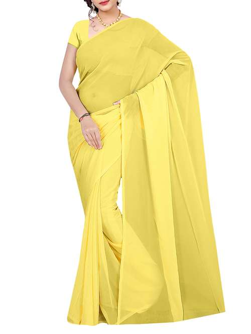 women's solid yellow colored saree with blouse - 15155224 - Standard Image - 0