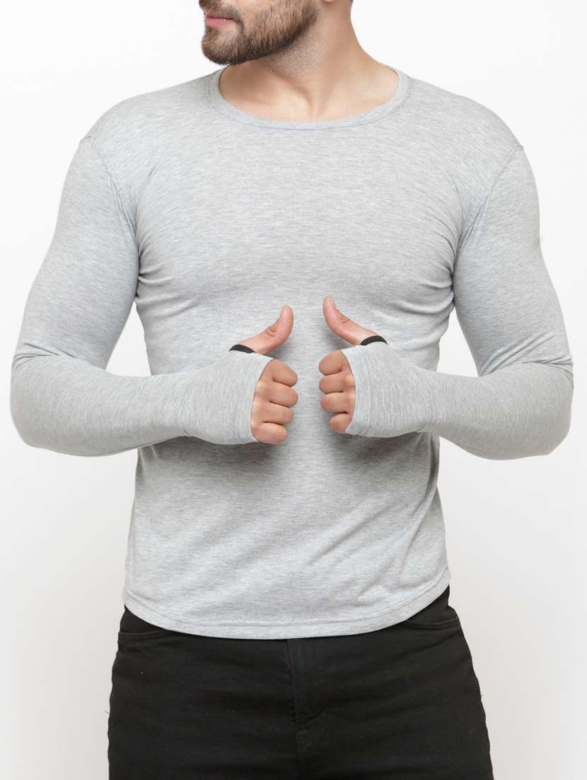 grey solid thumb hole t-shirt