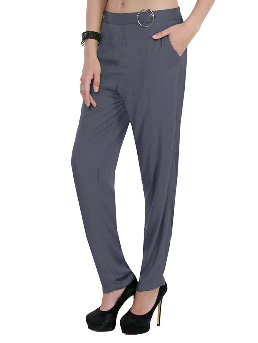 high rise solid flat front trouser - 15165418 -  Standard Image - 1