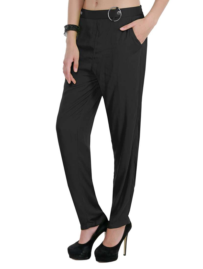 high rise solid flat front trouser - 15165419 -  Standard Image - 1