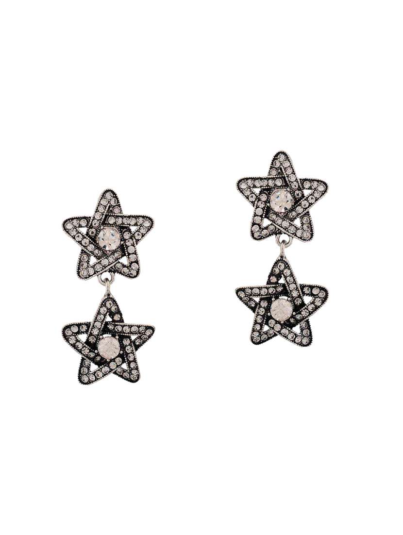 black silver tone stone earrings