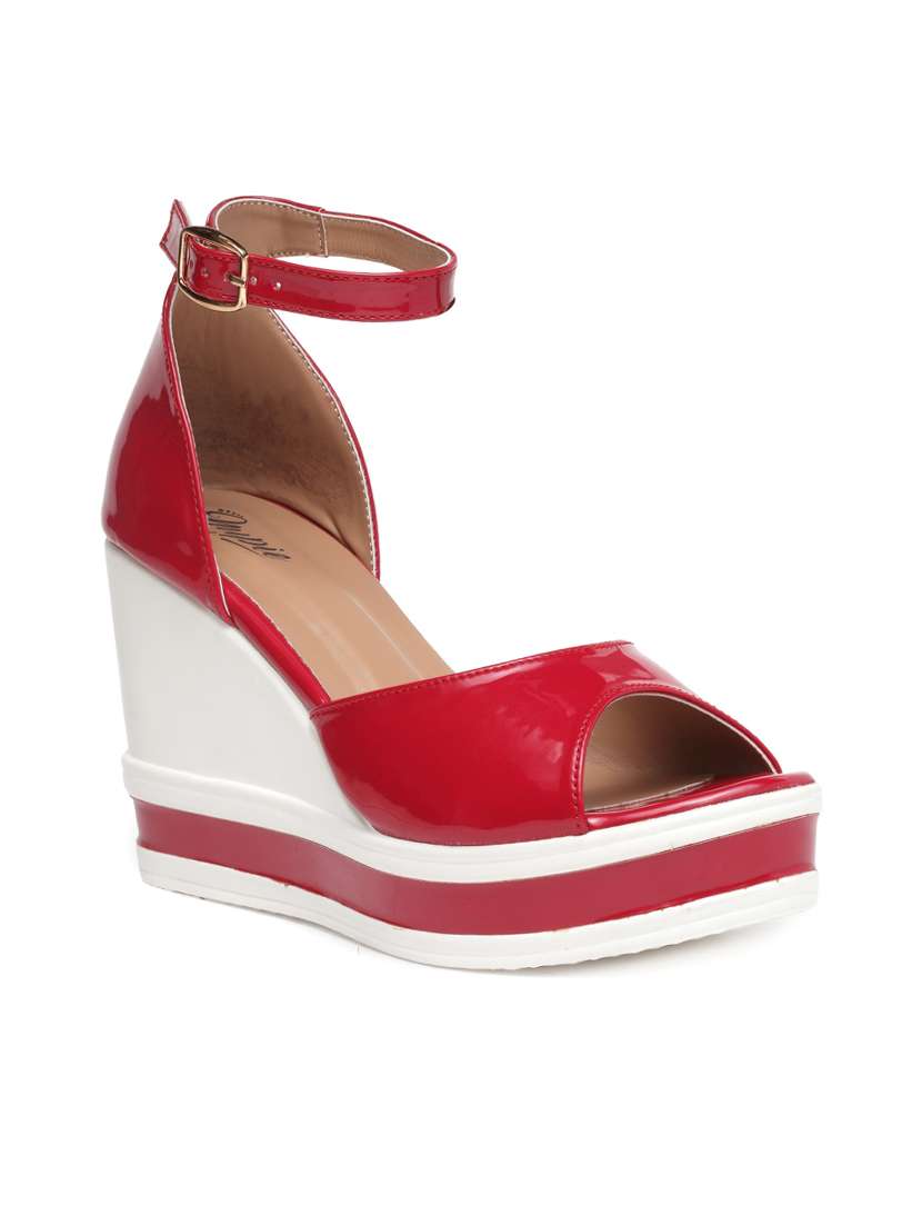 maroon ankle strap wedge
