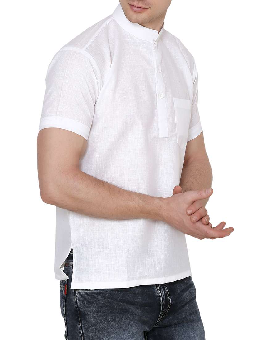 white cotton short kurta - 15170694 - Standard Image - 1