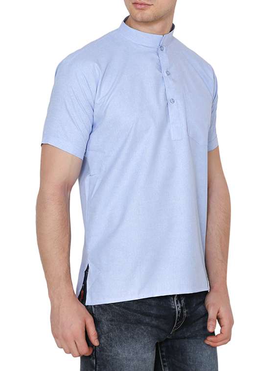 blue cotton short kurta - 15170695 - Standard Image - 1