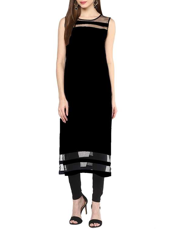 black crepe solid straight kurta