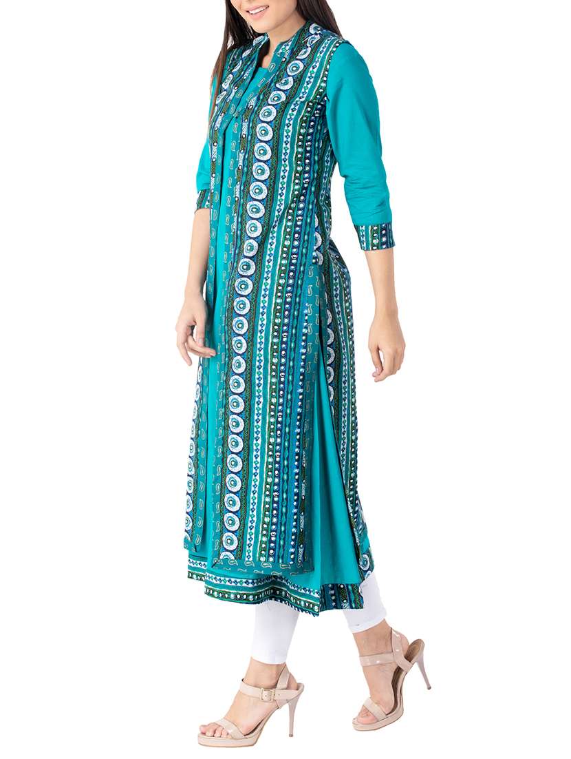 printed a-line layered kurta - 15172230 -  Standard Image - 1