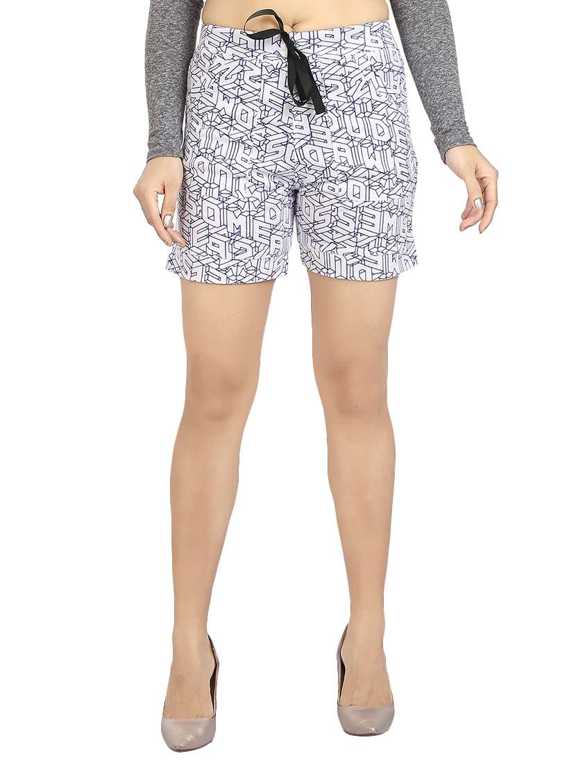 white printed cotton shorts