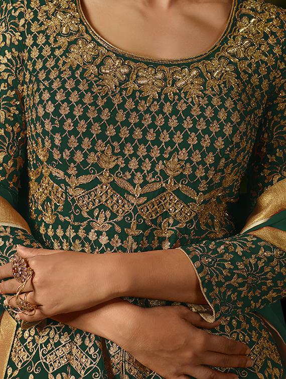 green embroidered semi-stitched anarkali suit - 15173545 -  Standard Image - 1
