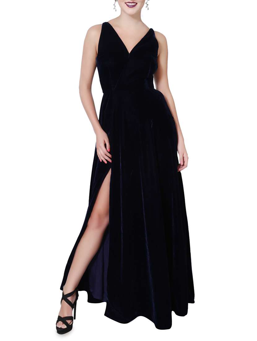 v-neck high slit dress